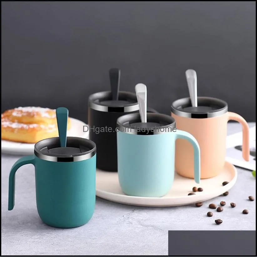 Double Wall Stainless Steel Mugs with Handles Vacuum Insulated Coffee Cups Side Lacquer Creative Tumbler Simple Home Water Cup 400ml