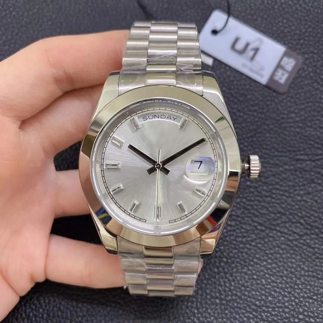 U1 Factory Steel Watches 40MM Diamond Set White Dial Moldura Lisa Gelo Movimento Mecânico Automático Vidro de Safira President Relógios de Pulso Inoxidáveis Masculinos Novo