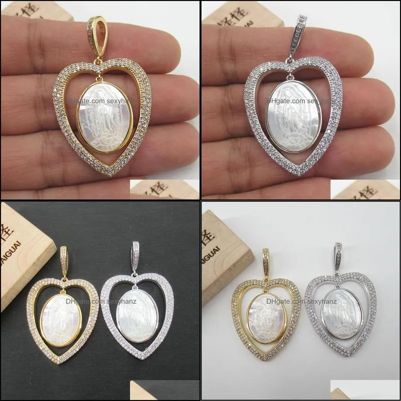 Charms APDGG 30x36mm Virgin Mary White Mop Cameo Shell Gold Plated Cubic Zircon CZ Paved Connector Necklace Pendant Jewelry DIY
