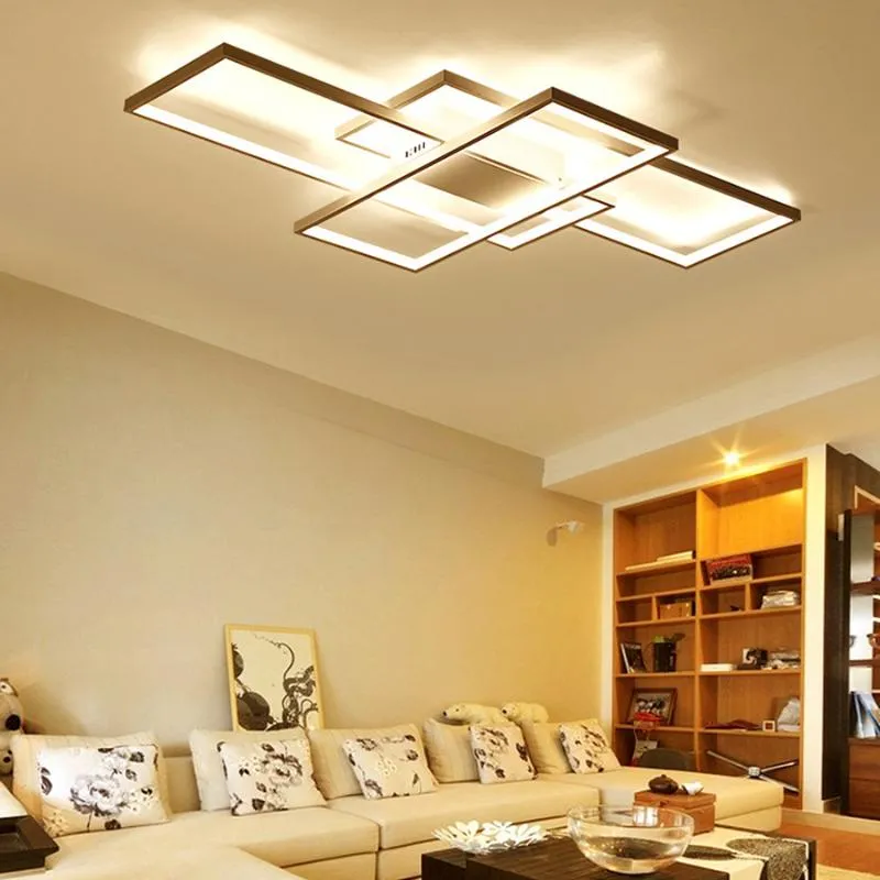 Retângulo de alumínio Luzes de teto LED modernos escurecimento remoto para sala de estar quarto AC 85-265V Branco/lâmpada preta acessórios