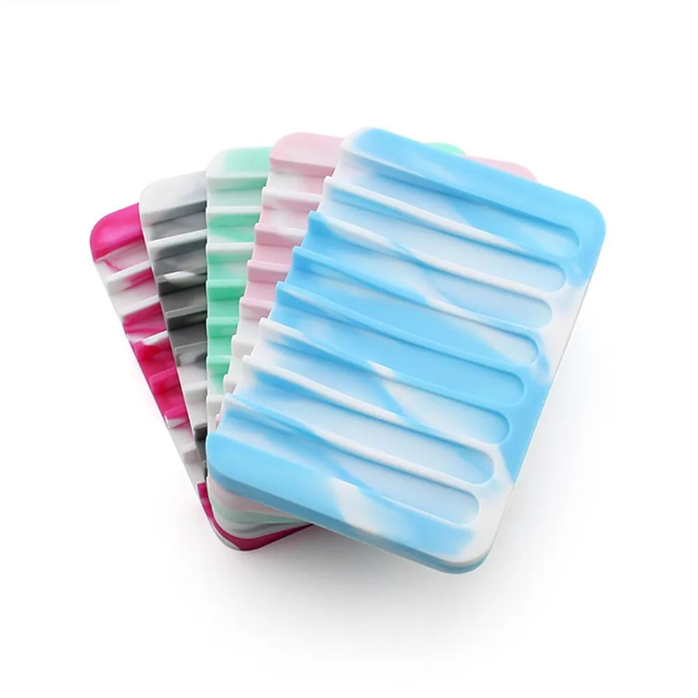 Multicolor Water Drainage Anti Skid Soap Box Silicone Soap Dishes Bathroom Soap Holders Case Home Bathroom Supplies 
