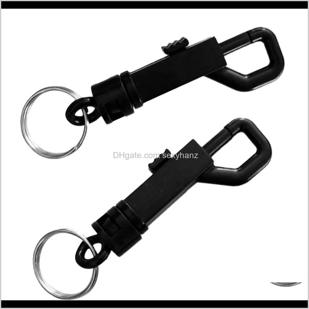 2 pieces durable black plastic swivel snap hook with split ring for outdoor backpack bag webbing strap keyring