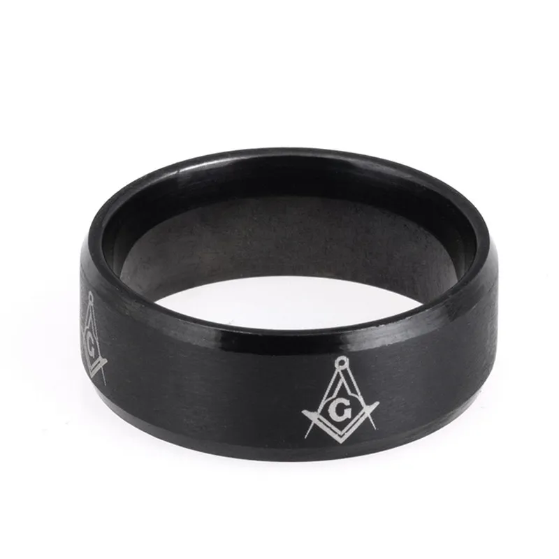 Högkvalitativ Mäns Ring Rostfritt Stål Svart Freemason Masonic Symbol Signet Ringar Broderskap Bröllop Band Lovers Ring 8mm