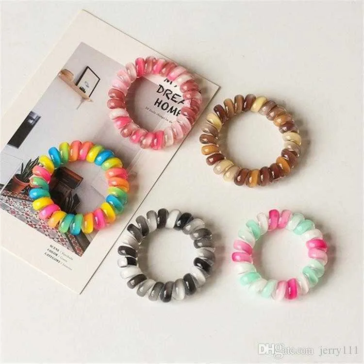 Gradient Telephone Wire hairband Gradient colorful Ponytail Holder Elastic Phone Cord Line hair tie hair accessories kids gift JJ180