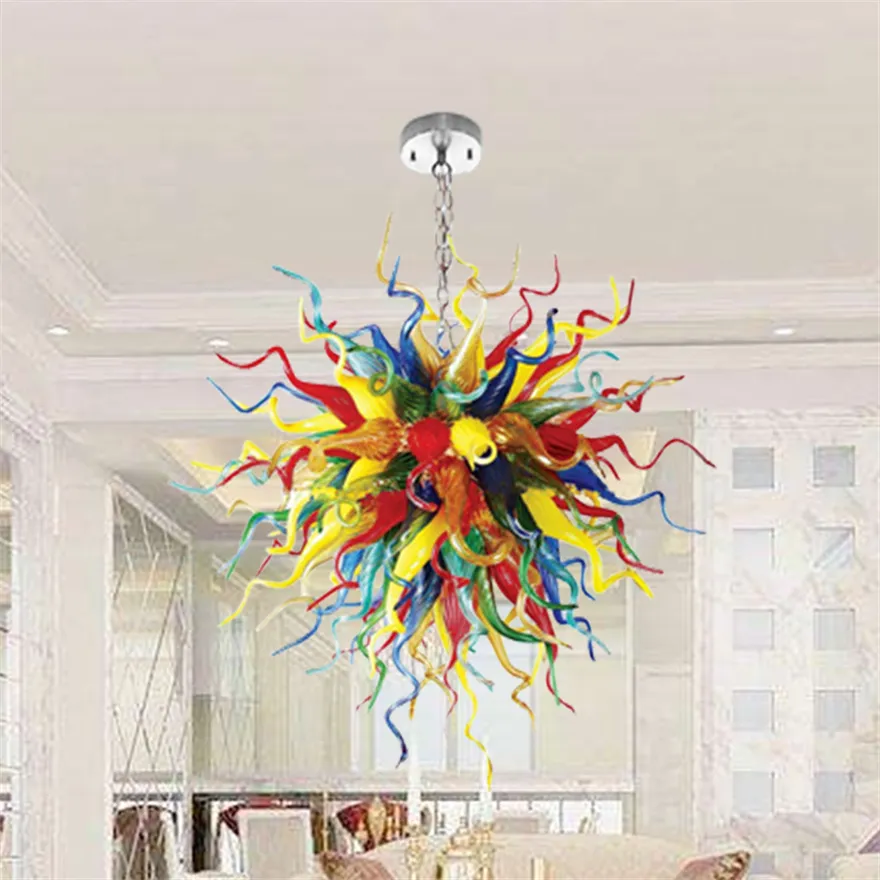 Moderne hanglampen kroonluchter voor woonkamer decoratie led-verlichting multicolor 100% hand mond geblazen glas Chandeleirs armaturen D90CM slaapkamer villa kroonluchters