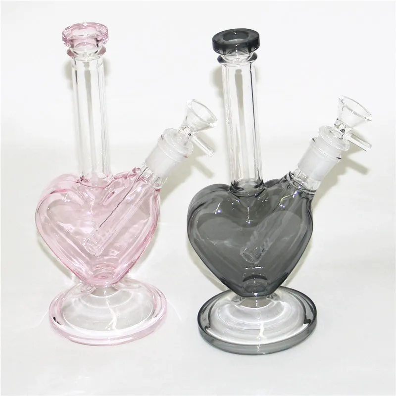 Glass Bongs Water Pipes heart shape Smoke Pipe Bong Oil Rigs Hookah Dab Rig with 14mm Dry Herb Bowls bubbler ash catcher