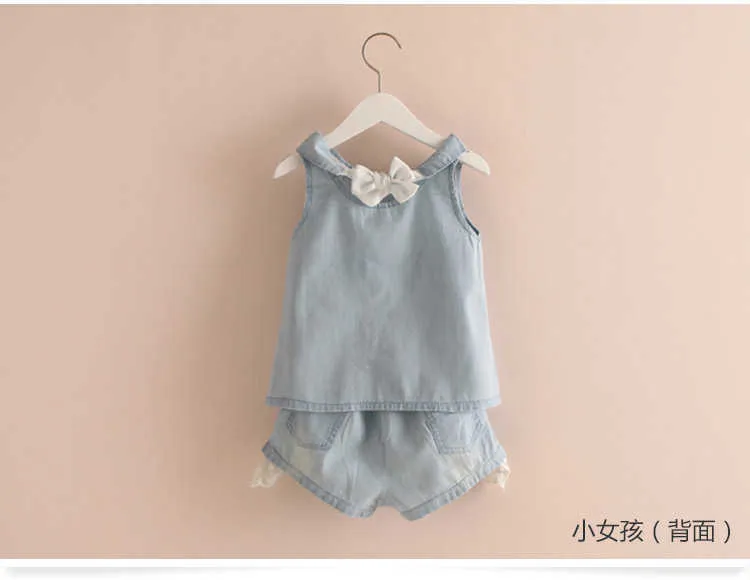 Girls Clothes Summer Casual 2-10 Years Old Kids Little Baby Cartoon Girl T Shirt+Shorts 2 Piece Lace Denim Blue Suit Set (7)