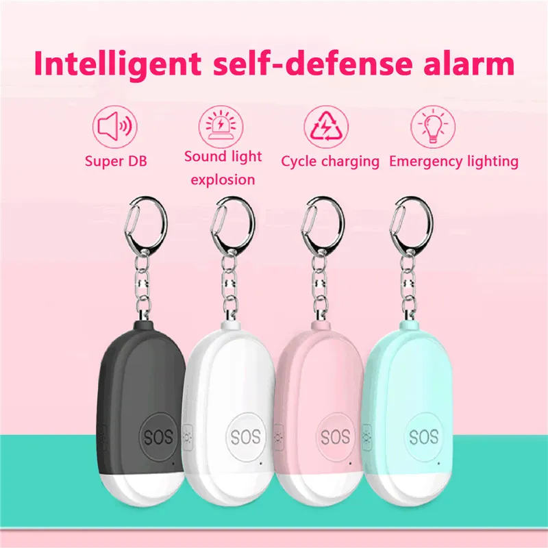 Personal Handy Alarm Safety Device Keychain USB Rechargeable Emergency Attack Anti-rape Self-defense Safety Alarm 130dB