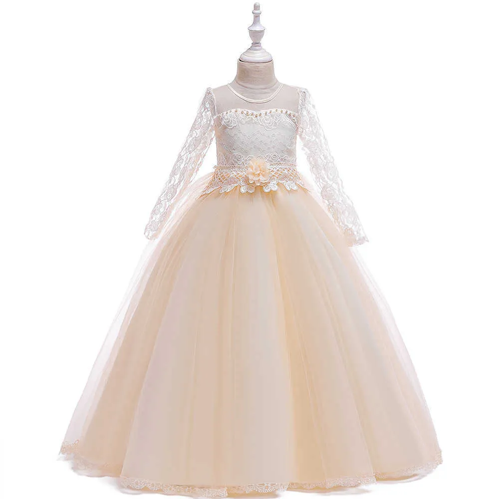 Mode filles princesse Pageant fête longue robe de soirée élégante dentelle fleur filles robe moelleuse meilleurs vêtements d'enfants Q0716