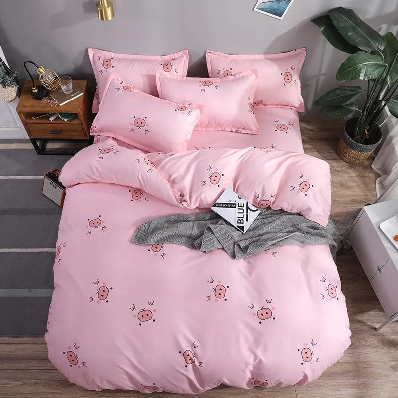 مجموعات الفراش مجموعة 4 أجزاء الوردي نمط اليابانية الكرتون خنزير نمط حاف الغطاء أغطية السرير تشمل ورقة السرير المخدة المعزي أوقيانوسيا