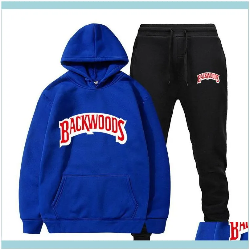 fashion brand Backwoods Men`s Set Fleece Hoodie Pant Thick Warm Tracksuit Sportswear Hooded Track Suits Male Sweatsuit Tracksuit