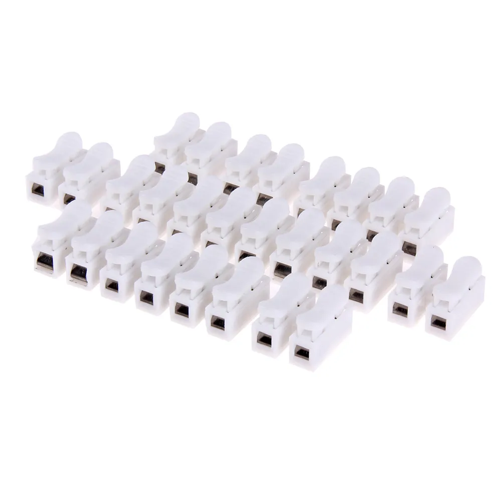 100 unids 10A 220V 2 Pin Push Quick Wire Cable Connector Spring Clamp  Terminal Blanco Terminal de cableado rápido Operación de conexión de cable