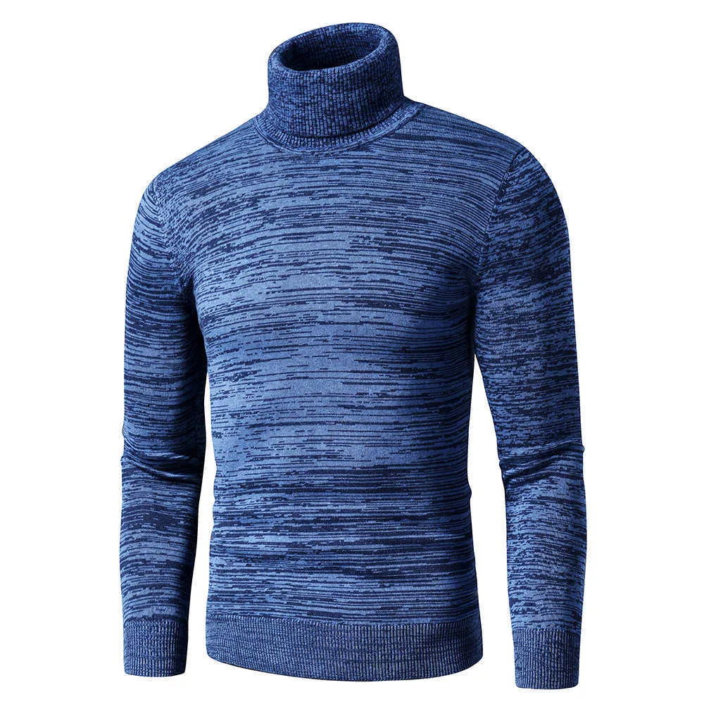 Men 2021 Autumn New Casual Mixed Color Cotton Fleece Turtleneck Sweater Pullovers Winter Fashion Warm Thick Y0907