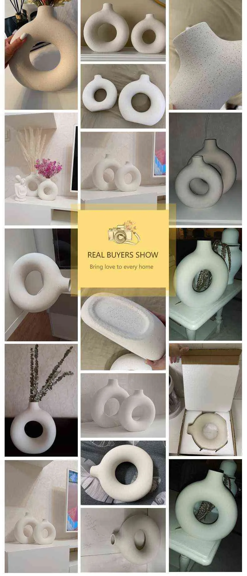 Nordic Circular Hollow Ceramic Vase Donuts Flower Pot Home Decoration ...