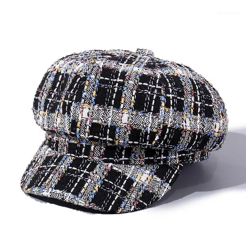 Berretti 2021 Griglia di Lana Donne Berretto Autunno Inverno Berretto Ottagonale Cappelli Alla Moda Artista Pittore Sboy Caps Nero Grigio