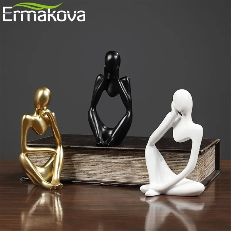 ERMAKOVA Penseur Statue Sculpture En Résine Abstraite Mini Art Décoratif Bureau Figurine Chiffres Bureau Étagère Décor À La Maison 210924