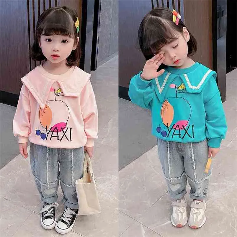 Gooporson Fashion Coreano Bebê Meninas Traje Cartoon Carta Suéter Queda Crianças Crianças Roupas Bonito Crianças Outfits Primavera Tops 210715