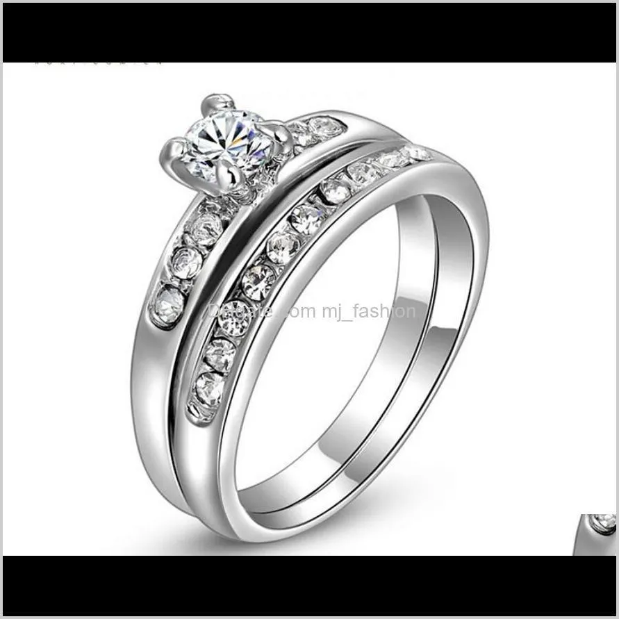 plated brilliant with pave band cubic zirconia wedding ring set rigant ring 1376