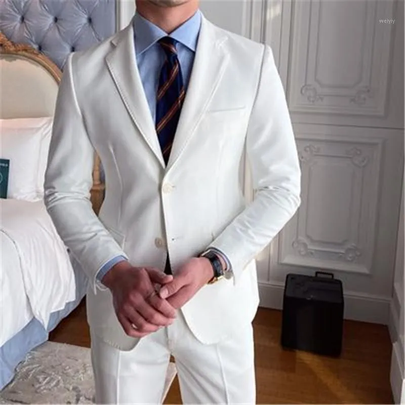 Weißer Hochzeitsbräutigam Slim Fit 2-teiliger Trauzeugen-Smoking für Männer, spitzes Revers, formeller Ballanzug mit einem Knopf (Jacke + Hose), individuell