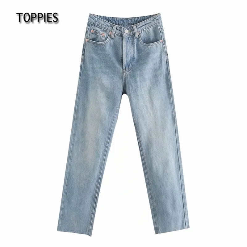 Moda Mom Calças de Jeans Cintura Alta Mulheres Calças Casuais Calças Casuais Streetwear 210421