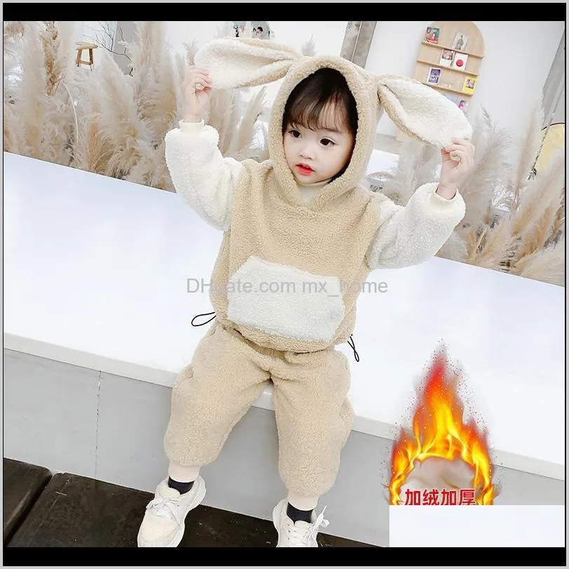 children`s suit autumn and winter fashion fashion two pieces of rabbit ear cashmere thickened set for girls and children