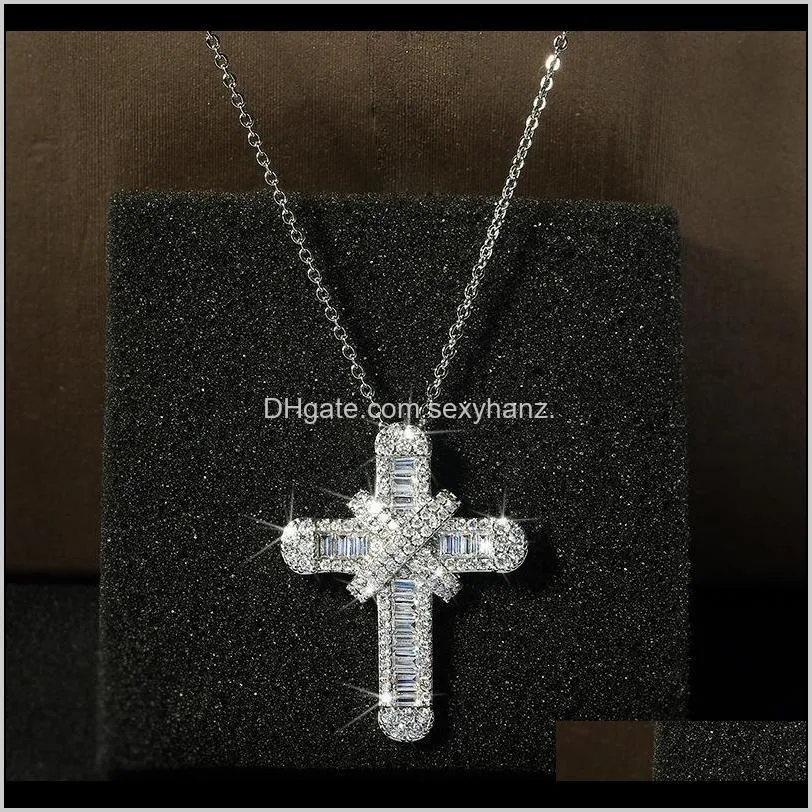 mens luxury cross necklace hip hop jewelry silver white diamond gemstones pendant lucky women necklaces for party