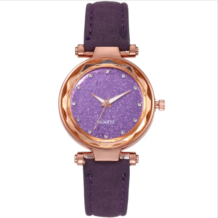 Casual Starry Sky Charming Watch Sanded Leather Strap Silver Diamond Dial Quartz Womens Watches Ladies Wristwatches Multicolor Cho2025