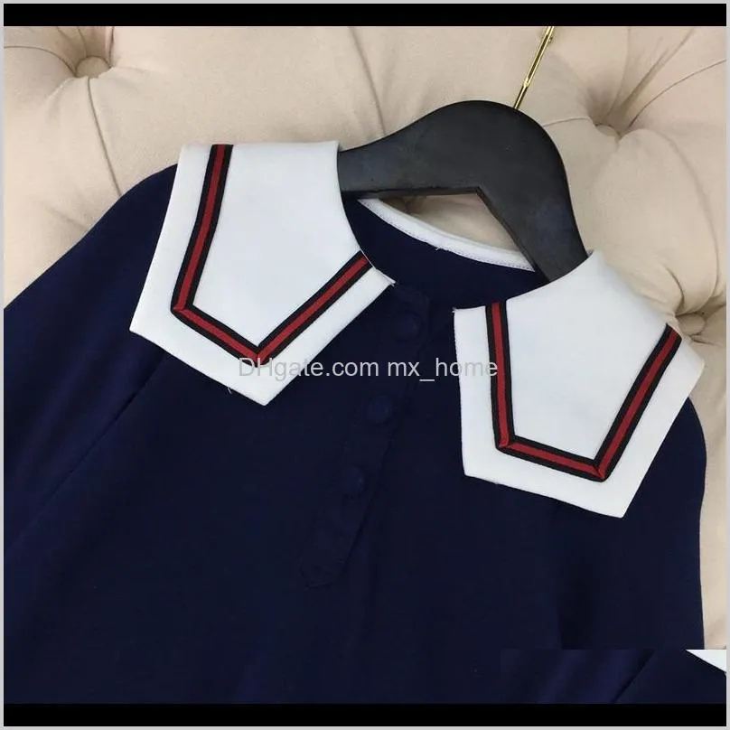 super classic luxury french girls` college windbreaker skirt cotton cotton fabric navy round neck dress shipping