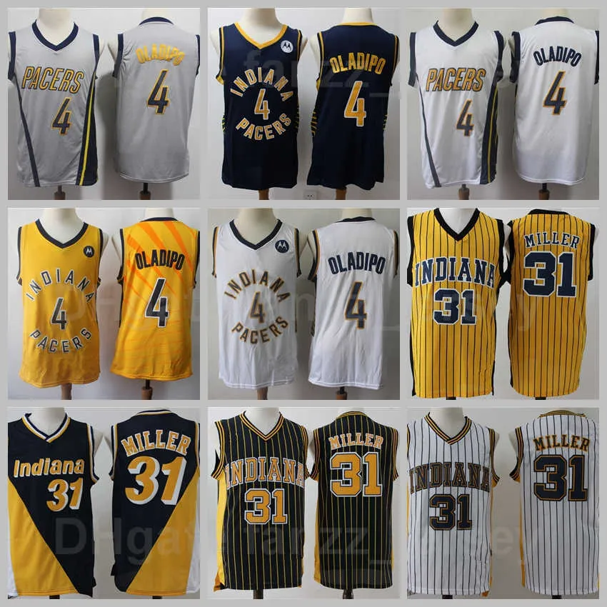 Mannen Basketbal Victor Oladipo Jersey 4 Reggie Miller 31 Retro Navy Blauw Wit Geel Grijs Alle gestikte Vintage Ademende Topkwaliteit te koop