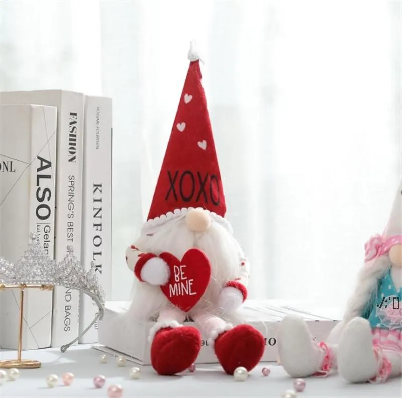 バレンタインデーパーティーフェイスレイレスジノームハンドメイド豪華なGNOME人形ホームオフィスショップの卓越した装飾キッズのおもちゃRRD12306