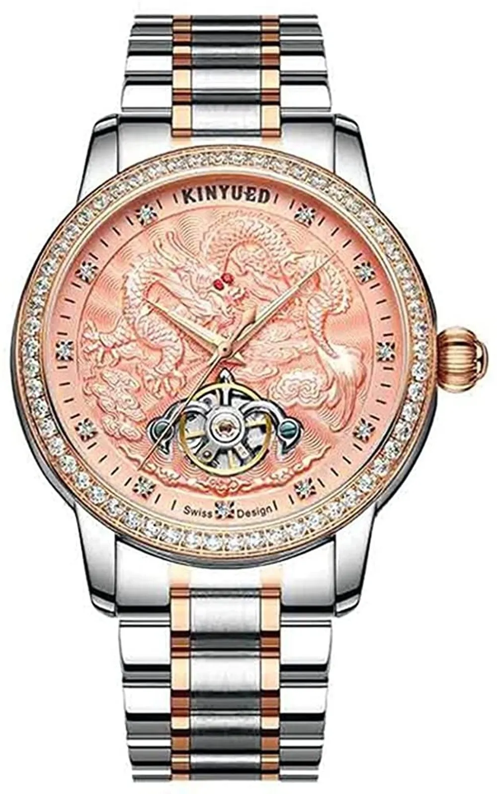 Reloj mec nico autom tico para hombre reloj de pulsera deportivo de acero inoxidable con esfera de drag n chino resistente al agua a la moda dorada