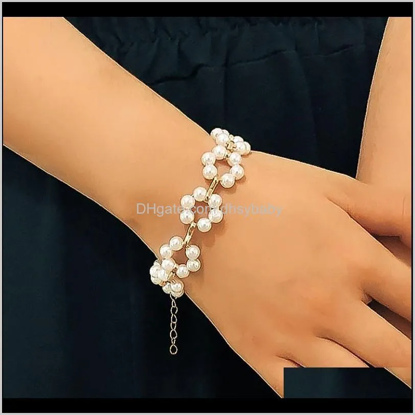 ins personality design mori cold wind woven pearl beaded/strands women`s simple geometric beads multi-layer flower hand ornament