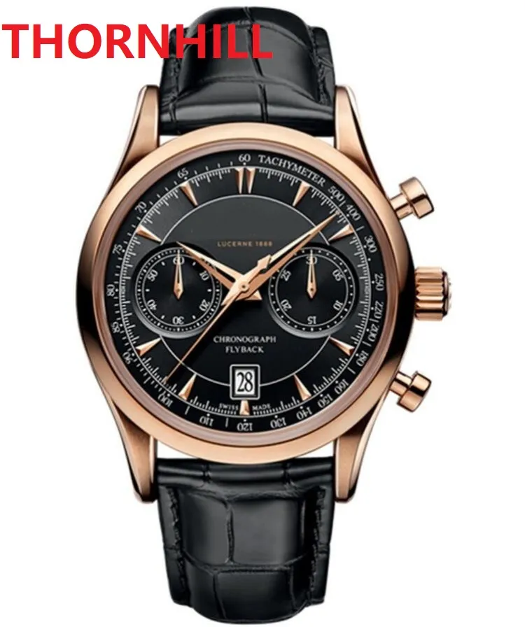 Luxe designer klassieke lederen band quartz horloge maat 40 mm saffierglas waterdicht Mode Casual klok Man Multi Functionele Stopwatch Heren Horloges