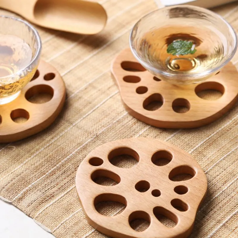 Mats & Pads 4/6Pcs Home Creative Lotus Root Coasters Mat Japan Style Wooden Non-slip Cup Table Tea Coffee Mug Cushion