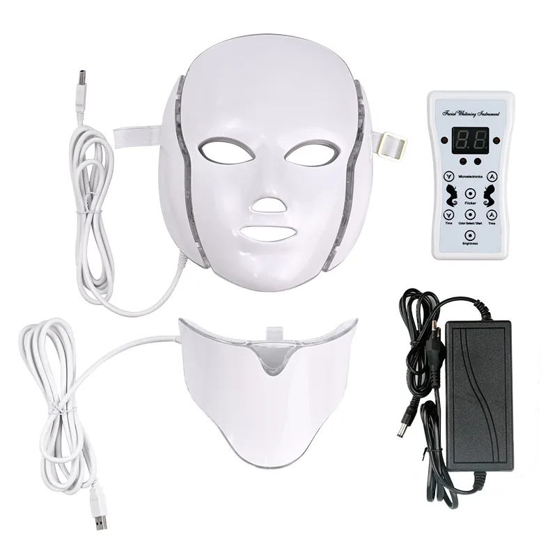 7 couleurs LED thérapie par la lumière visage beauté machine LED masque facial pour le cou avec microcourant pour le blanchiment de la peau dispositif d'acné dhl expédition gratuite