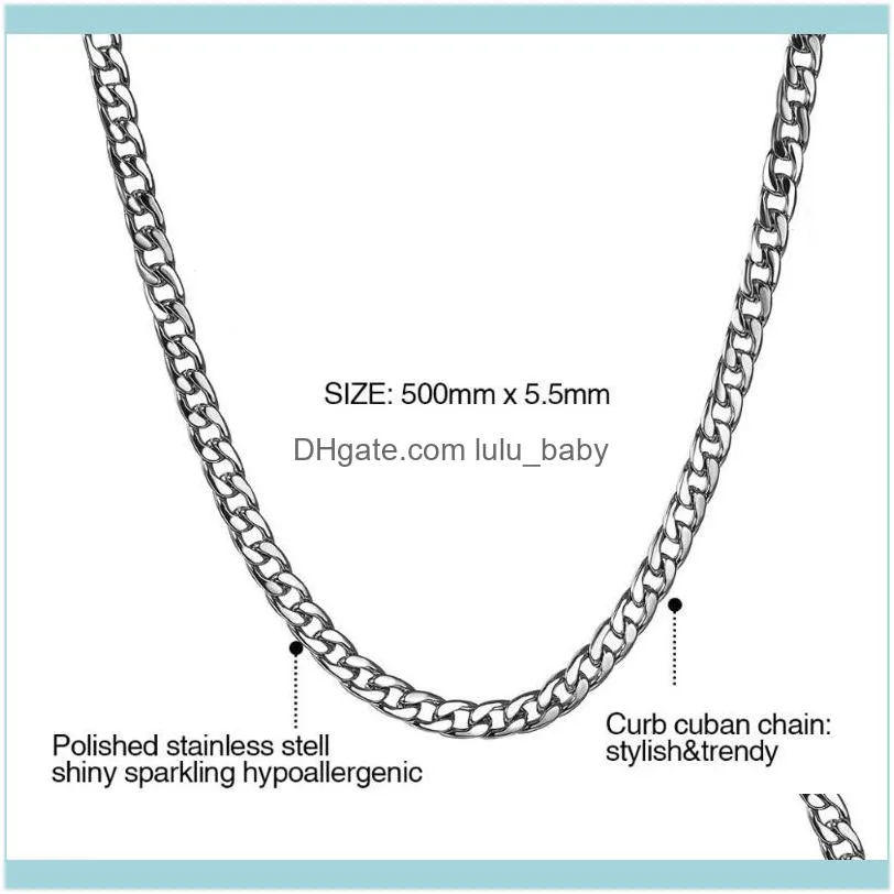 Chains BONISKISS 20 Inch Basic Punk Stainless Steel Necklace For Men Women Curb Cuban Link Chain Chokers Vintage Silver Colour