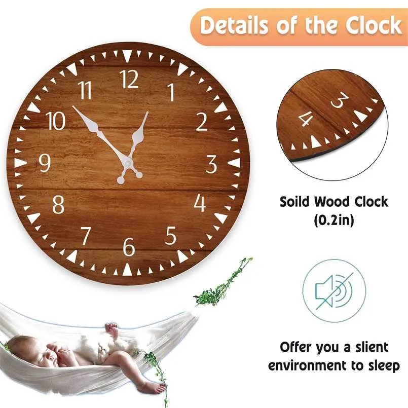 壁掛けの木製の静かな壁掛け時計大きな装飾的な電池操作されていない居間のための非ティックなアナログのレトロな時計211110