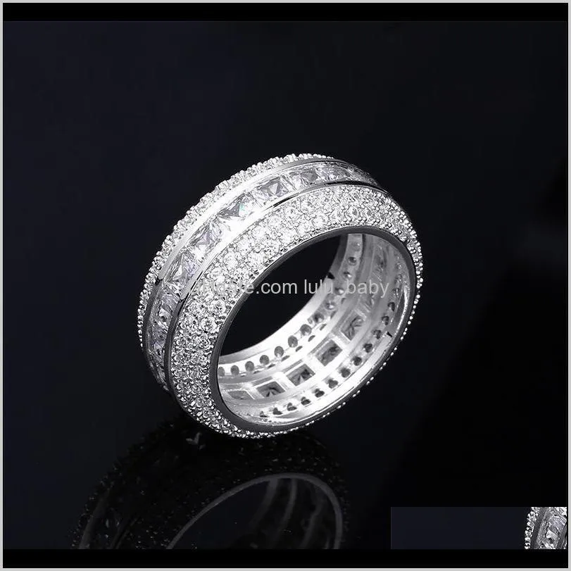 top quality 18k gold white gold plated iced out square cz cubic zirconia finger ring new guys hip hop full diamond rapper jewelry 650