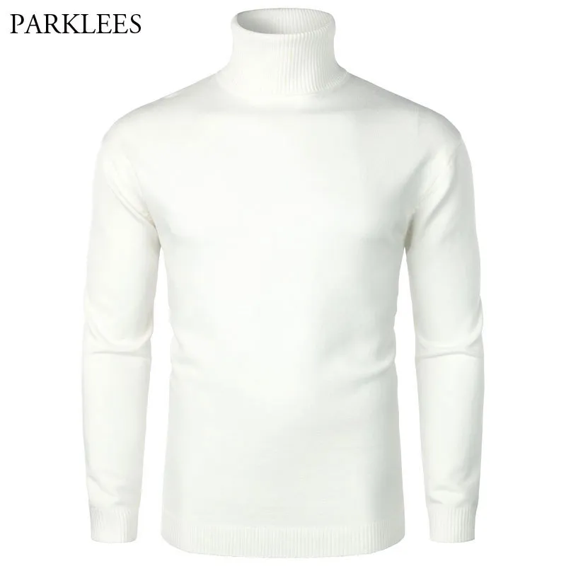 Suéter sólido homens altamente pescoço masculino pulôver casual truque quente streetwear hem ribbed capa turtleneck suéteres homens natal natal 210524