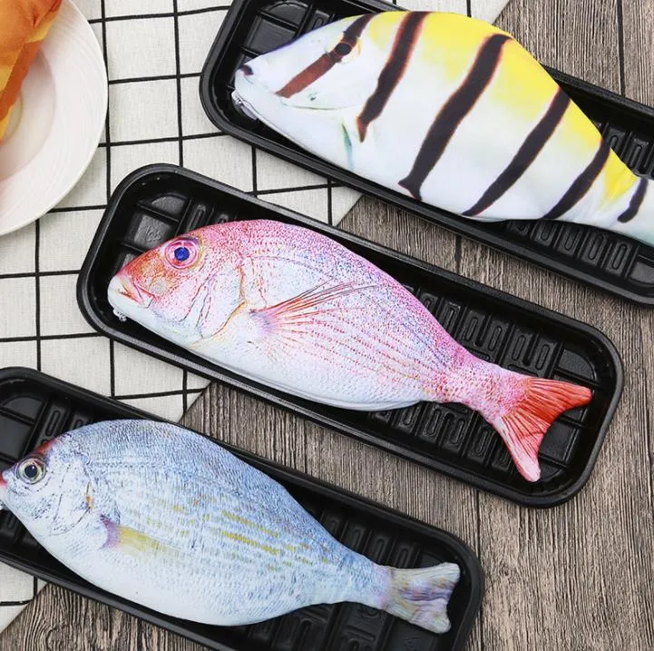 Fish Pen Bag Personality Imitation Fish-Shape Pencil Case Creative loth Pencils Bags School Student Stationery Pen-Bag SN3451