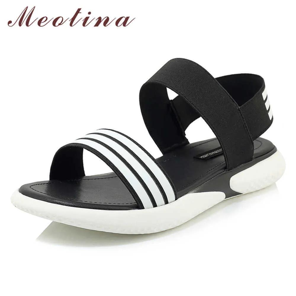 Meotina Sommer Sandalen Frauen Schuhe Stretch Mischfarben Flache Schuhe Weiche Gummiband Offene spitze Sandalen Weibliche Rosa Größe 33-39 210608