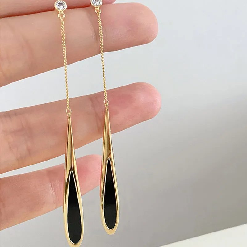 Dangle Zircon Water 925 Sterling Silver Drop Long Tassel Boucles d'oreilles pour les femmes Dainty Korean Fashion Jewelry