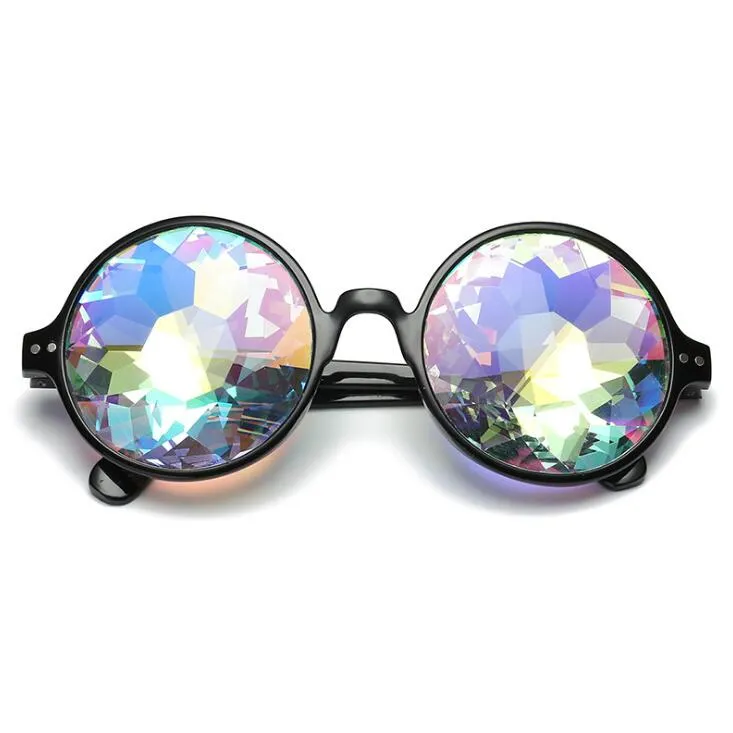 Round Kaleidoscope Glasses Festival Men Women Kids Brand Designer Holographic Crystal Party Club Cool Good Retro Retro