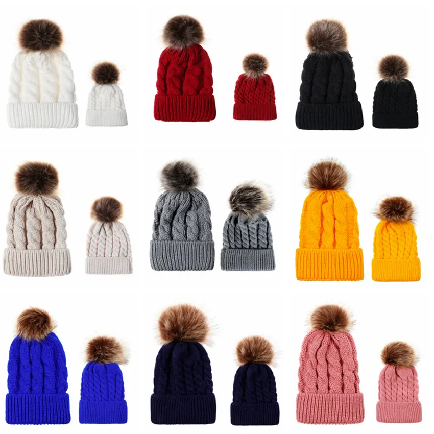 Родитель-ребенок POM POM шапочки 9 цветов мода зима теплые трикотажные колпачки на открытом воздухе спортивные горки вечеринка Party Cyz3238