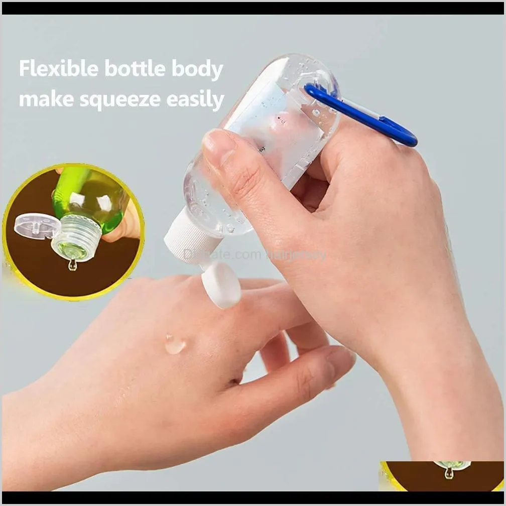 30ml/50ml/60ml travel plastic clear keychain hand sanitizer bottles, refillable empty bottles portable squeeze containers with flip