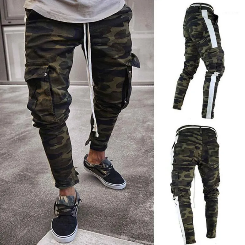 Street Men's Stretch Jeans Casual Cargo Pants Camouflage Army Design Hip Hop Ankel Zipper Jogger Slim Fit Men