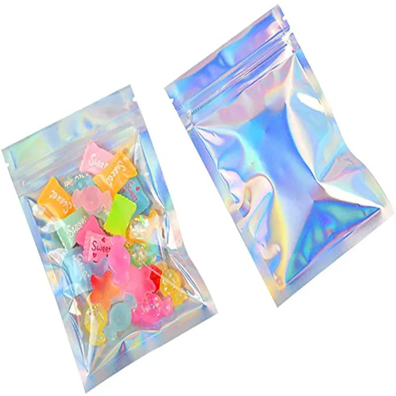 Produktbild von 100 Stück Holografische Standbodenbeutel – 10 X 15 Cm, Mylar Bags Mit Zipper, Wiederverschließbar, Lebensmittelecht