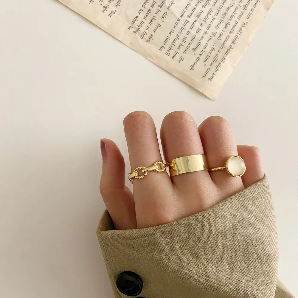 Punk Gold Wide Chain Rings Set for Women Girls Fashion Irregular Finger Thin Ring 2021 Female Trendy Jewelry Party Gift