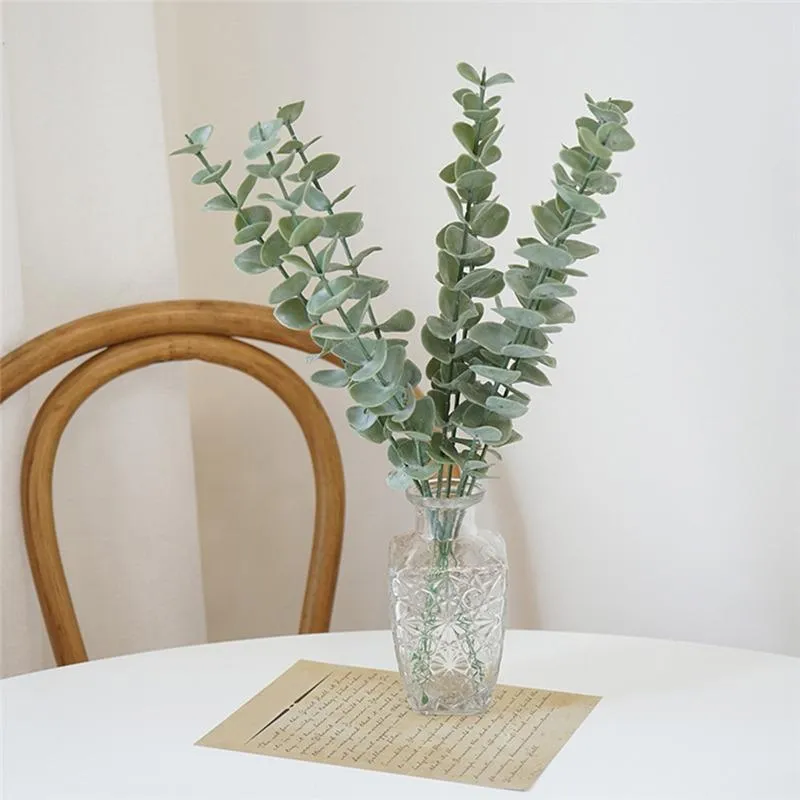 Decorative Flowers & Wreaths Artificial Single Eucalyptus Stem Green Fake Wedding Bride Bouquet Shooting Prop Home Decorations Garland Plant