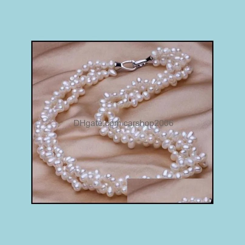 4-5mm White Small Rice Beads South Sea Natural Pearl Necklace 17 Inch S925 Silver Accessories